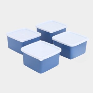 Hitech Sales 220ml Plastic Container Set of 4 – BPA-Free, Durable Food Storage Boxes with Lids – Stackable – Blue
