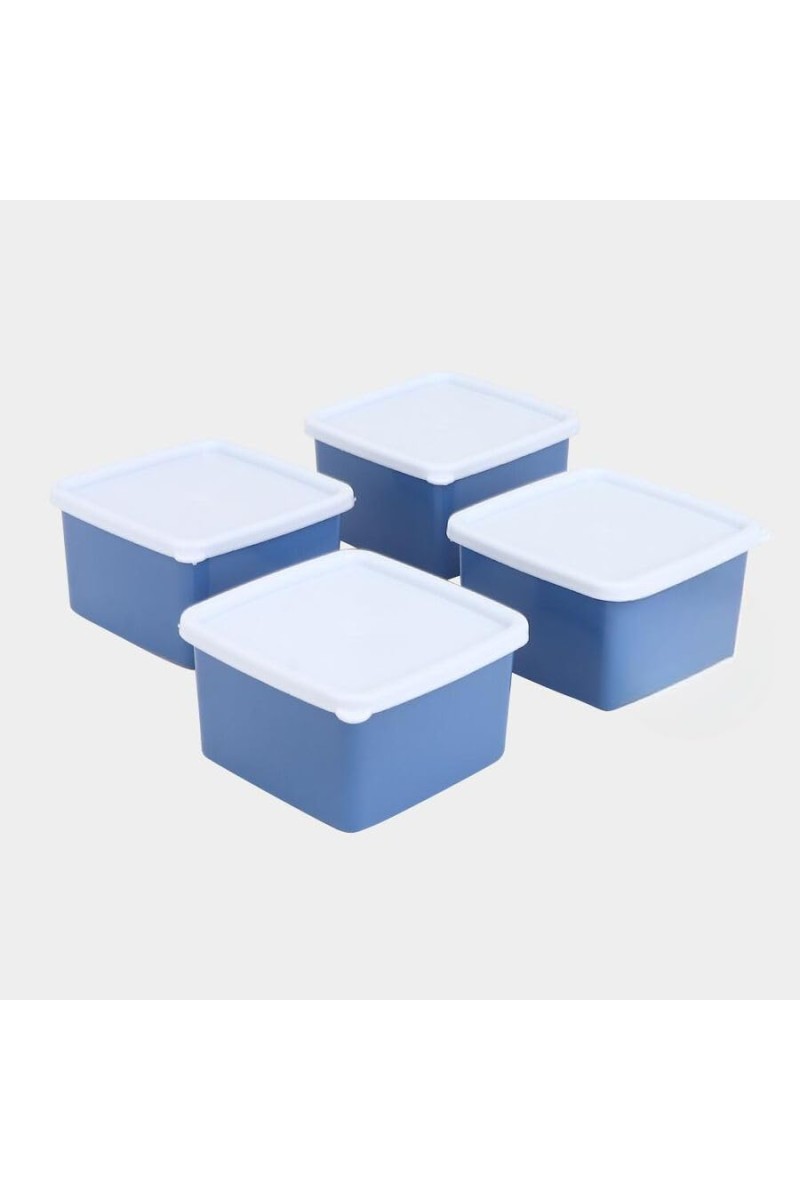 Hitech Sales 220ml Plastic Container Set of 4 – BPA-Free, Durable Food Storage Boxes with Lids – Stackable – Blue