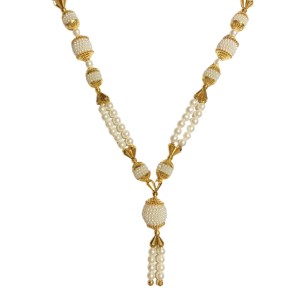 Handmade Golden & White Color Moti Mala/Garland | 15 inch Decorative Haar for God Idol, Temple & Home Décor