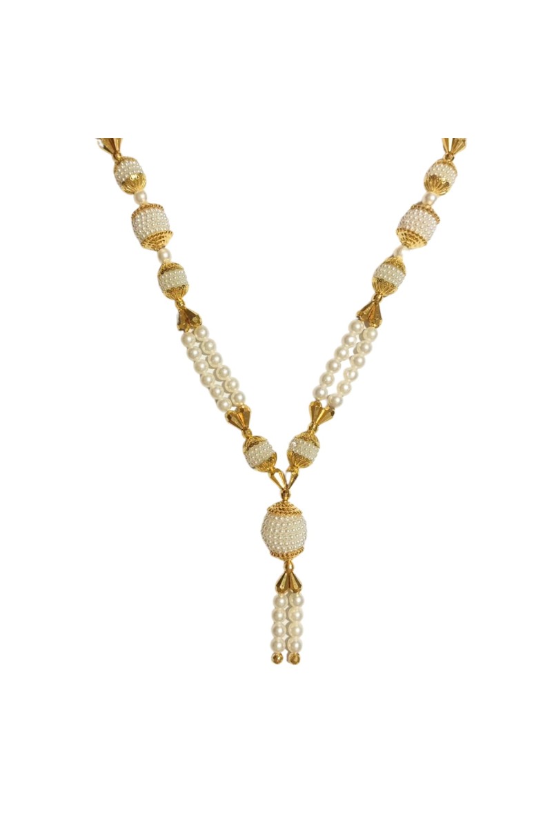 Handmade Golden & White Color Moti Mala/Garland | 15 inch Decorative Haar for God Idol, Temple & Home Décor