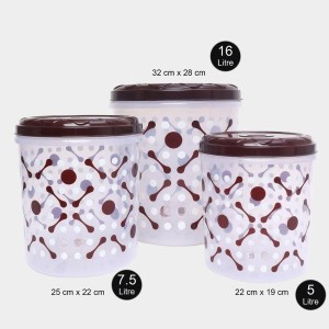 Hitech Sales Plastic Container Set of 3 – Brown Airtight Storage Boxes for Kitchen & Pantry