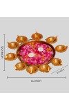 Decorative Brass Finish Diya Stand with Central Bowl | 9 Diya Holder Plate for Pooja, Aarti, Diwali Decoration, Temple & Home Traditional Lighting Plate