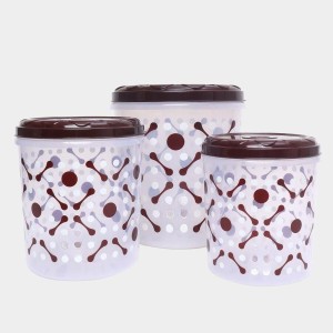 Hitech Sales Plastic Container Set of 3 – Brown Airtight Storage Boxes for Kitchen & Pantry