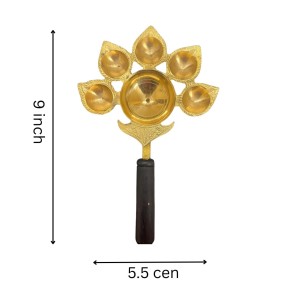 Panch Aarti Diya Oil Lamp, Panch Mukhi Aarti, deep, Jyoti Puja for Diwali/Navratri and Festival. Brass Punch Diya with Wooden Handle - Gold Color Daily Pooja in Home (Small). Panch Aarti Diya Oil Lamp, Panch Mukhi Aarti, deep, Jyoti Puja for Diwali/Navratri and Festival. Brass Punch Diya with Wooden Handle - Gold Color Daily Pooja in Home (Small).
