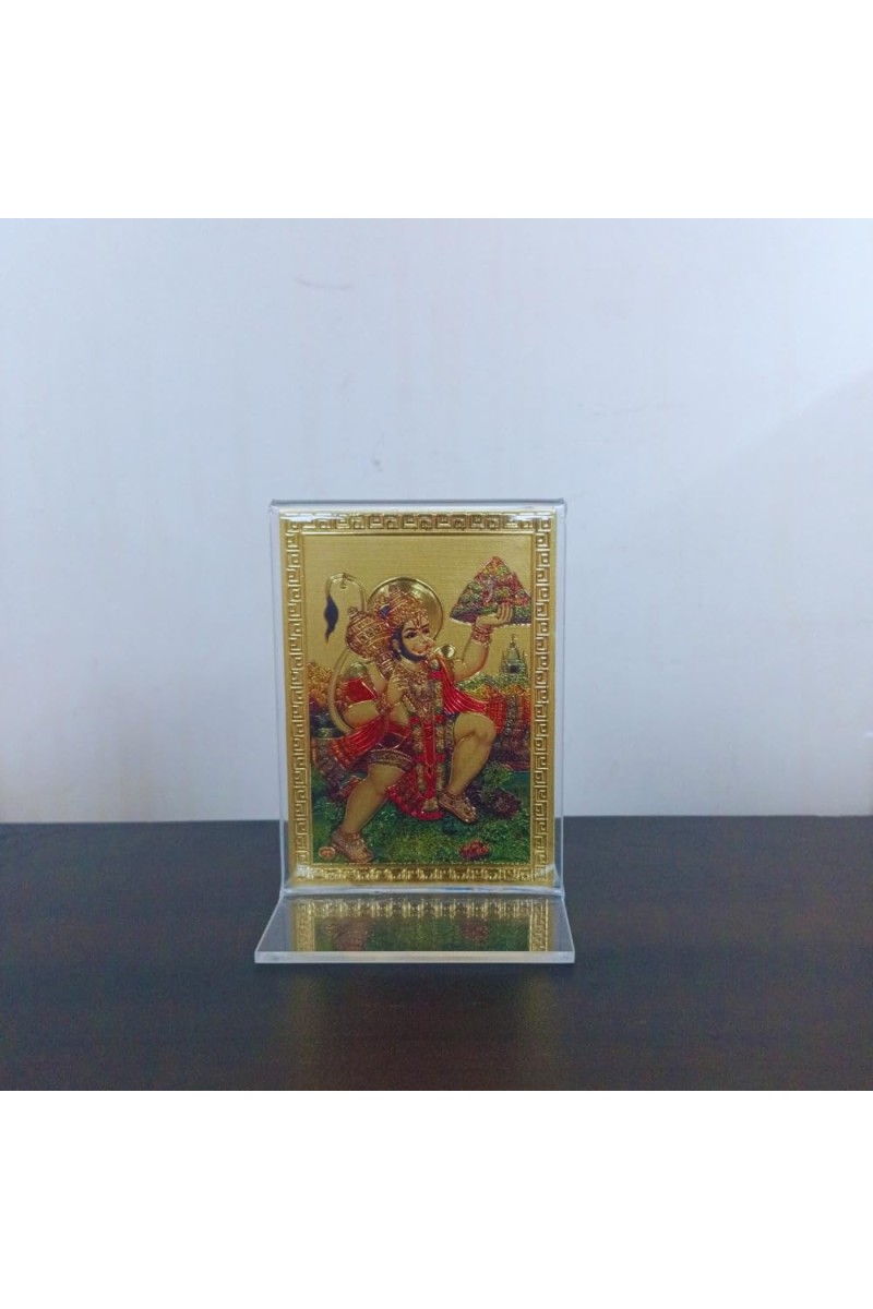 Hitech Sales Shree Hanuman Gold-Plated Religious Acrylic Photo Frame Hindu God and Goddess Temple Art Decor for Home, Office, Car Dashboard and Gift Purpose
