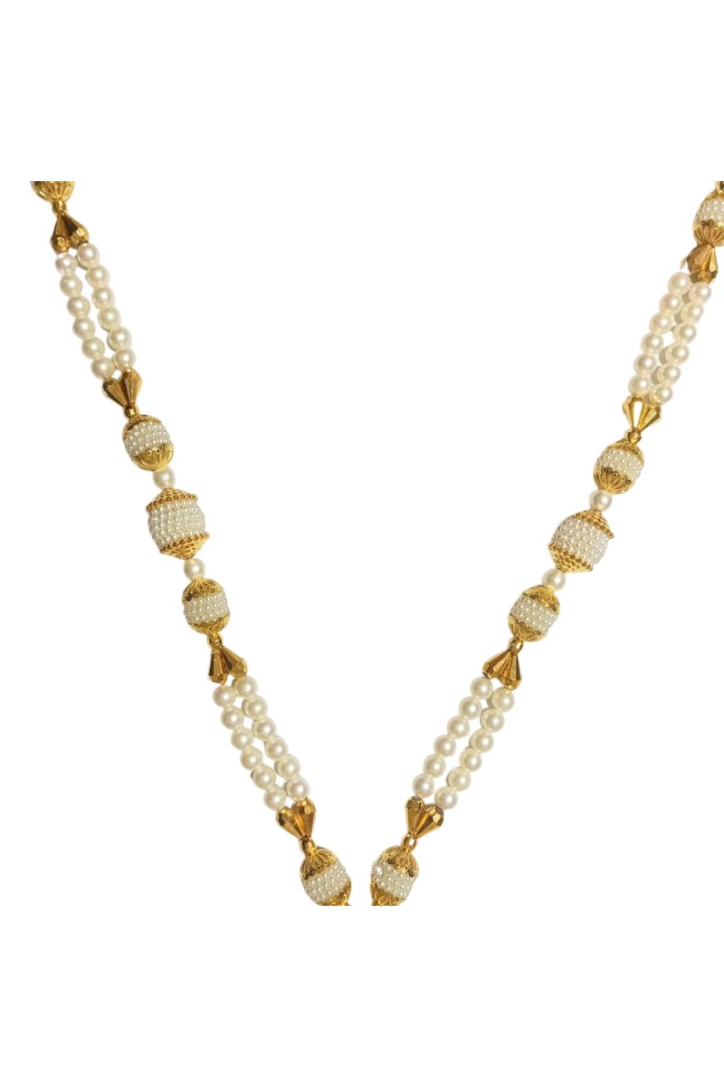 Handmade Golden & White Color Moti Mala/Garland | 15 inch Decorative Haar for God Idol, Temple & Home Décor