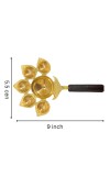 Panch Aarti Diya Oil Lamp, Panch Mukhi Aarti, deep, Jyoti Puja for Diwali/Navratri and Festival. Brass Punch Diya with Wooden Handle - Gold Color Daily Pooja in Home (Small).