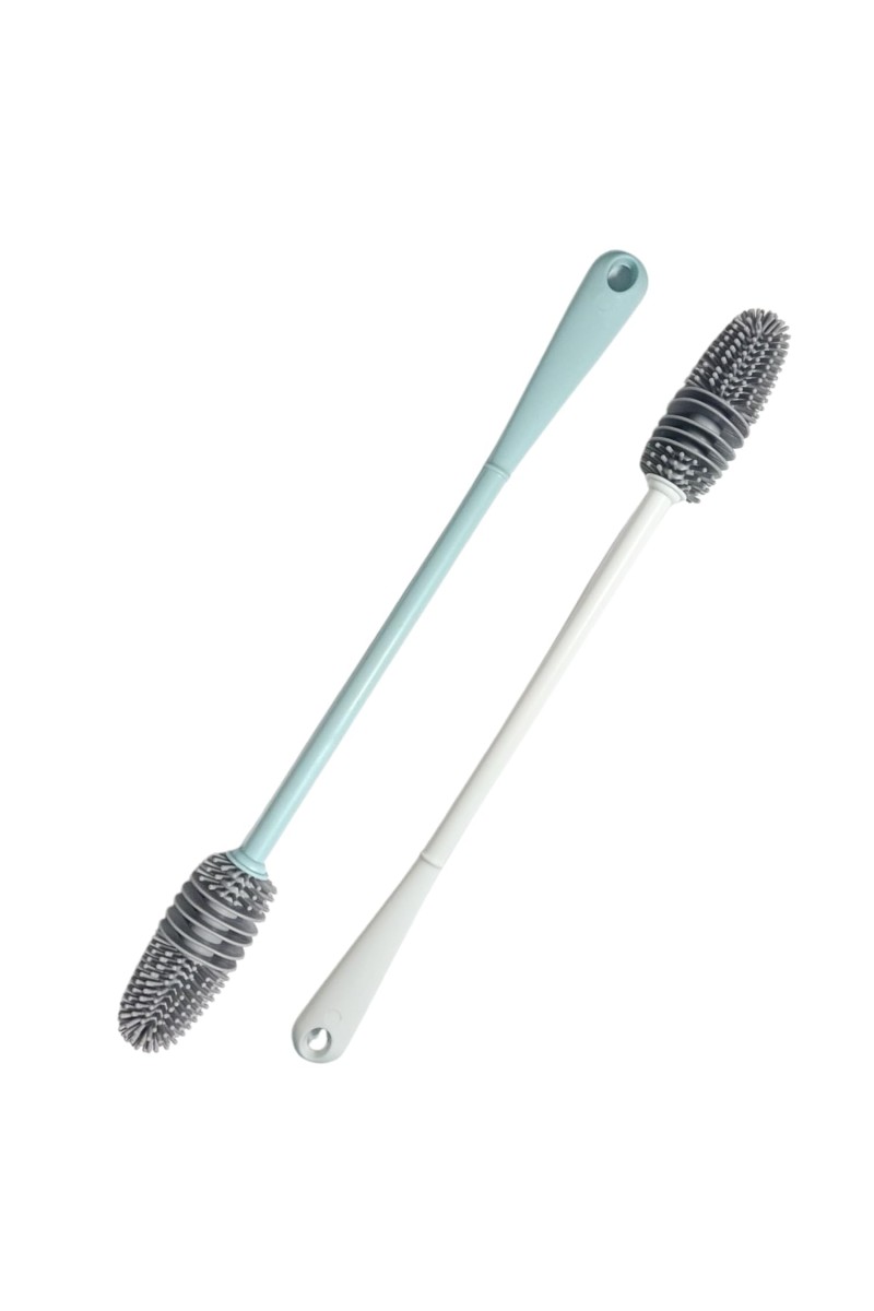 Hitech Sales Bottle Cleaning Brush Multipurpose Flexible Bottle Cleaner Brush for Glass, Plastic Bottles and More, Long Handle, Durable, Hanging Holes (White and Sea-Green, Pack of 2)