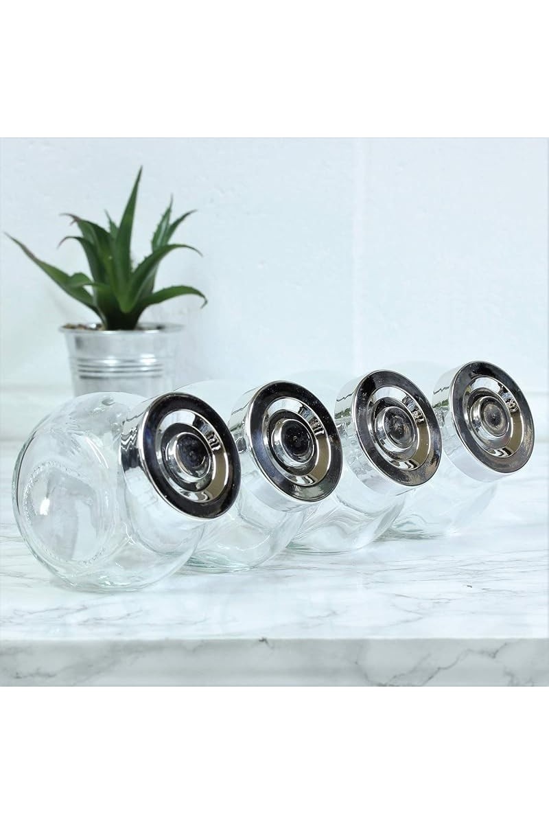 Glass Storage Jars 4-Piece Set – Airtight Glass Containers with Lids | Transparent Kitchen Storage Jars for Spices, Snacks, Dry Fruits, Pantry & Organizing | 200ml Each | BPA-Free & Leakproof