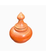 Handcrafted Wooden sindoor Jar with Decorative Lid, Round Shape, Orange-Brown Finish