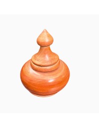 Handcrafted Wooden sindoor Jar with Decorative Lid, Round Shape, Orange-Brown Finish