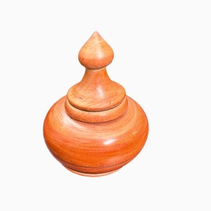 Handcrafted Wooden sindoor Jar with Decorative Lid, Round Shape, Orange-Brown Finish