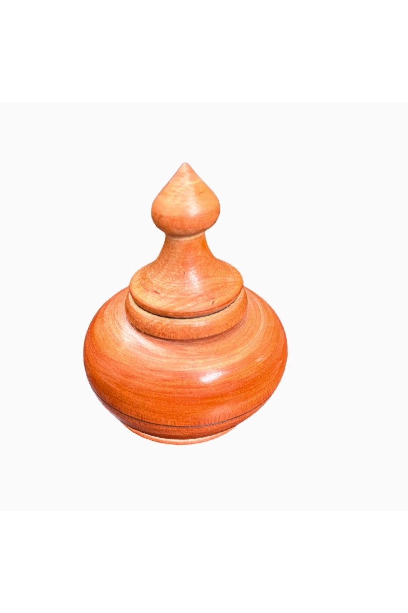 Handcrafted Wooden sindoor Jar with Decorative Lid, Round Shape, Orange-Brown Finish