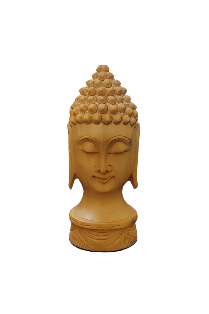 HiTechMart Handcrafted Wooden Buddha Head Statue – Intricately Carved Serenity Idol for Home Decor, Meditation & Spiritual Gifting