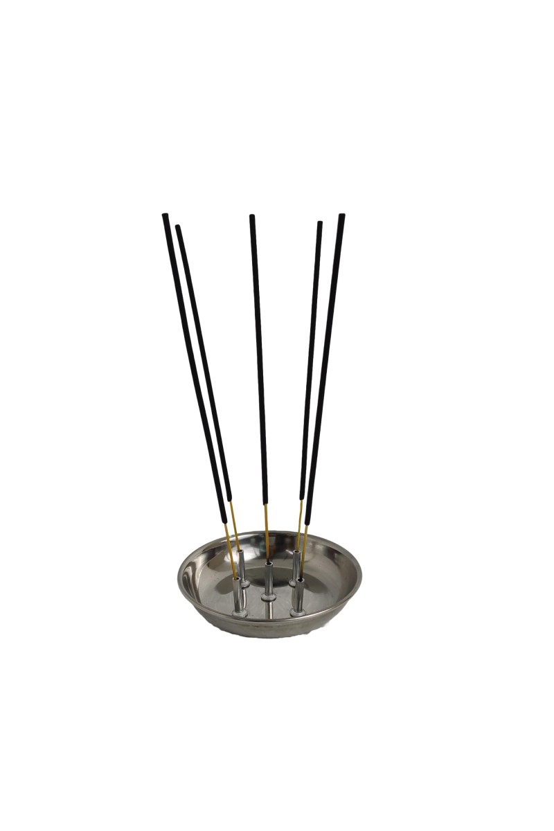 Stainless Steel Incense Holder Round Stand with ash Catcher agarbatti Puja Prayer Agardaan dhoop Round-Shaped for Home Office Temple puja Ash Sticks (4 x 4)