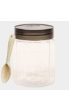Swan Transparent Plastic Storage Containers with Black Lids And Wooden Spoon – Set of 4 Containers and Spoon, Airtight Kitchen Jars