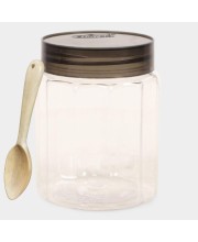 Swan Transparent Plastic Storage Containers with Black Lids And Wooden Spoon – Set of 4 Containers and Spoon, Airtight Kitchen Jars