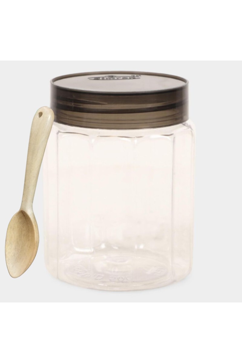 Swan Transparent Plastic Storage Containers with Black Lids And Wooden Spoon – Set of 4 Containers and Spoon, Airtight Kitchen Jars