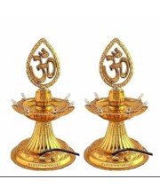 Electric LED Om Diya Lamp Pair | Golden Decorative with Om Symbol for Pooja, Temple, Home & Festival Decoration (Set of 2)