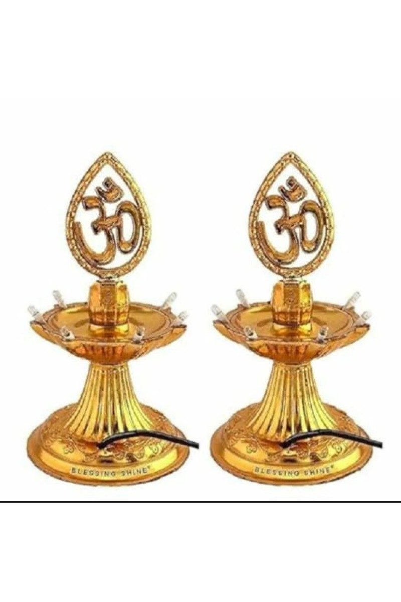 Electric LED Om Diya Lamp Pair | Golden Decorative with Om Symbol for Pooja, Temple, Home & Festival Decoration (Set of 2)
