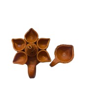 Handcrafted Pancha Pradeep with Diya Combo – Traditional Indian Terracotta 5-Headed Oil Lamp for Diwali, Pooja, and Home Decoration.