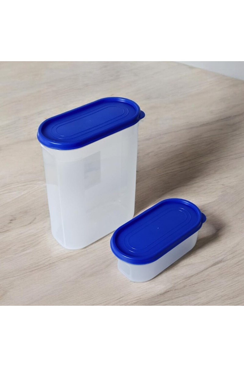 Airtight Kitchen Storage Container, 600ml Capacity, Blue Lid (Set of 2) (7 X 9)