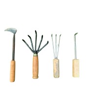 HI TECH Sales Garden Hand Tools Set – 4-Piece Gardening Kit with Wooden Handles – Weeder, Cultivator, Fork & Hook – Ideal for Weeding, Digging, Loosening Soil & Planting