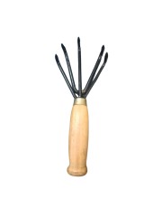 Garden Hand Cultivator Tool with Wooden Handle – 5 Prong Manual Rake for Wooden Handle Manual Tool for Weeding, Aerating & Soil Cultivation Farming.