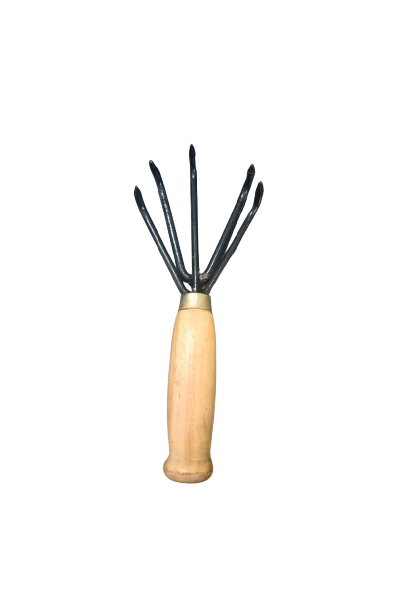 Garden Hand Cultivator Tool with Wooden Handle – 5 Prong Manual Rake for Wooden Handle Manual Tool for Weeding, Aerating & Soil Cultivation Farming.