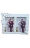 Hitech Sales White Dual Picture Photo Frame with Floral Design | Tabletop Decorative Frame for Home & Office Décor (White, 3.5 x 5.5)