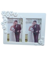 Hitech Sales White Dual Picture Photo Frame with Floral Design | Tabletop Decorative Frame for Home & Office Décor (White, 3.5 x 5.5)