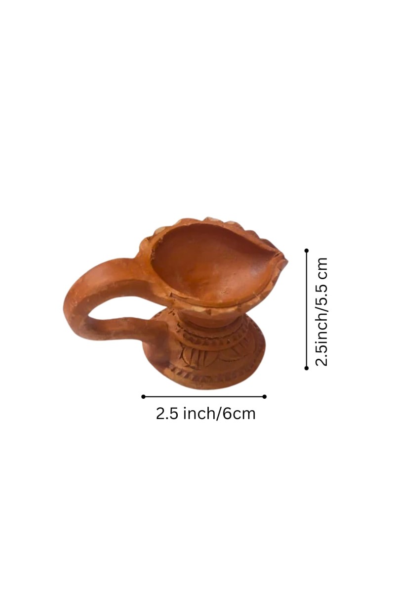 Handcrafted Terracotta Diya Lamp with Decorative Leaf Design – Traditional Indian Oil Lamp for Diwali, Puja, and Home Décor