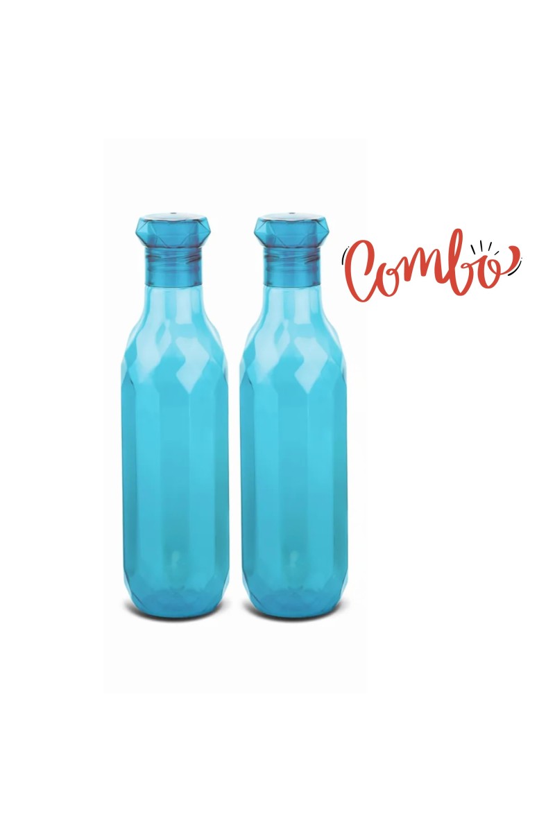 Hi Tech Sales Diamond Plastic Unbreakable Fridge Water Bottle for Office, Sports, School, Travelling, Gym, Yoga-BPA and Leak Free, 1000 ml - Set of 2