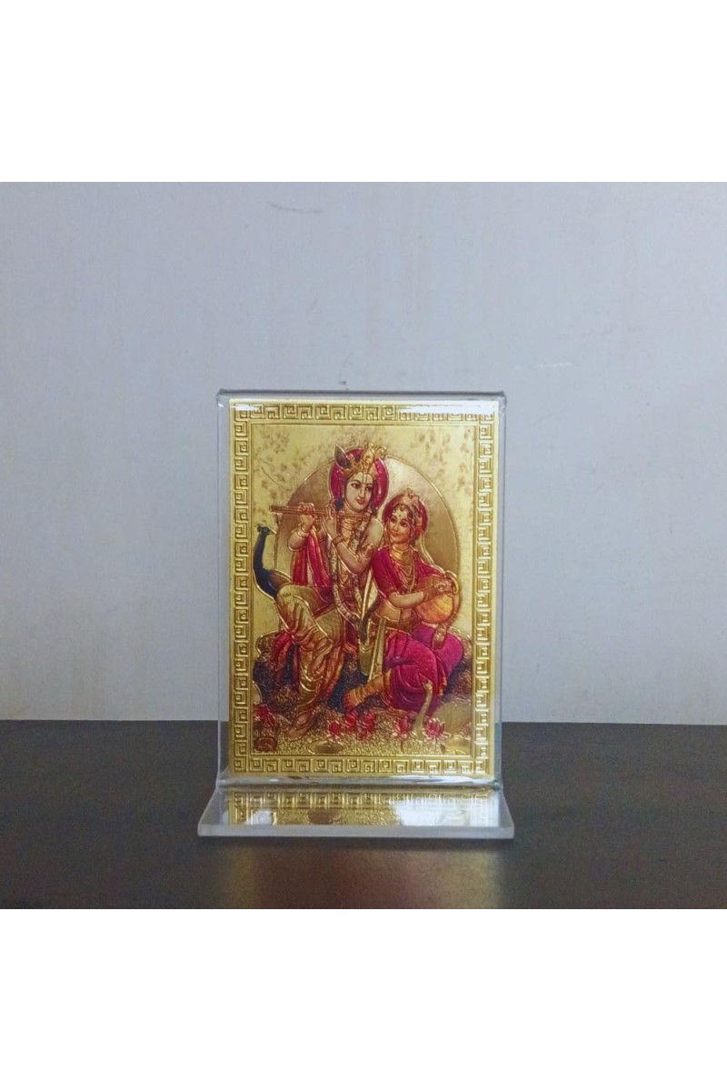 Hitech Sales Gold-Plated Radha Krishna Religious Acrylic Photo Frame Hindu God and Goddess Temple Art Decor for Home, Office, Car Dashboard and Gift Purpose