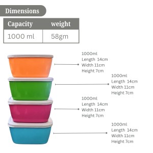 Set of 4 Colorful Food Storage Containers | BPA-Free Plastic Lunch & Meal Prep Boxes with Airtight Lids | Reusable & Stackable Kitchen Storage
