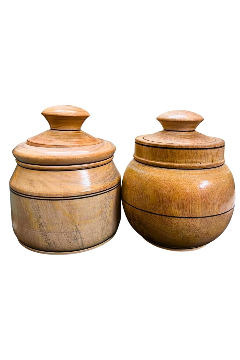 Wooden Jar and Containers Set for Kitchen Storage Spice Tea Sugar Organizer small wooden masala box Dry Fruites Jar with Lid for kitchen Home Cefe Coloures Browen.