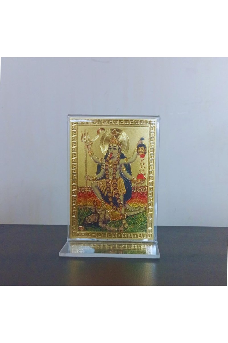 Hitech Sales Maa Kali Gold-Plated Religious Acrylic Photo Frame Hindu God and Goddess Temple Art Decor for Home, Office, Car Dashboard and Gift Purpose