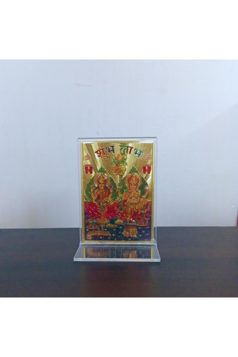 Hitech Sales Laxmi Ganesh Gold-Plated Religious Acrylic Photo Frame Hindu God and Goddess Temple Art Decor for Home, Office, Car Dashboard and Gift Purpose