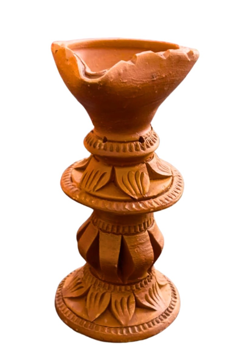 Handmade Terracotta Diya with Stand – Traditional Clay Oil Lamp for Festivals, Pooja & Home Decor