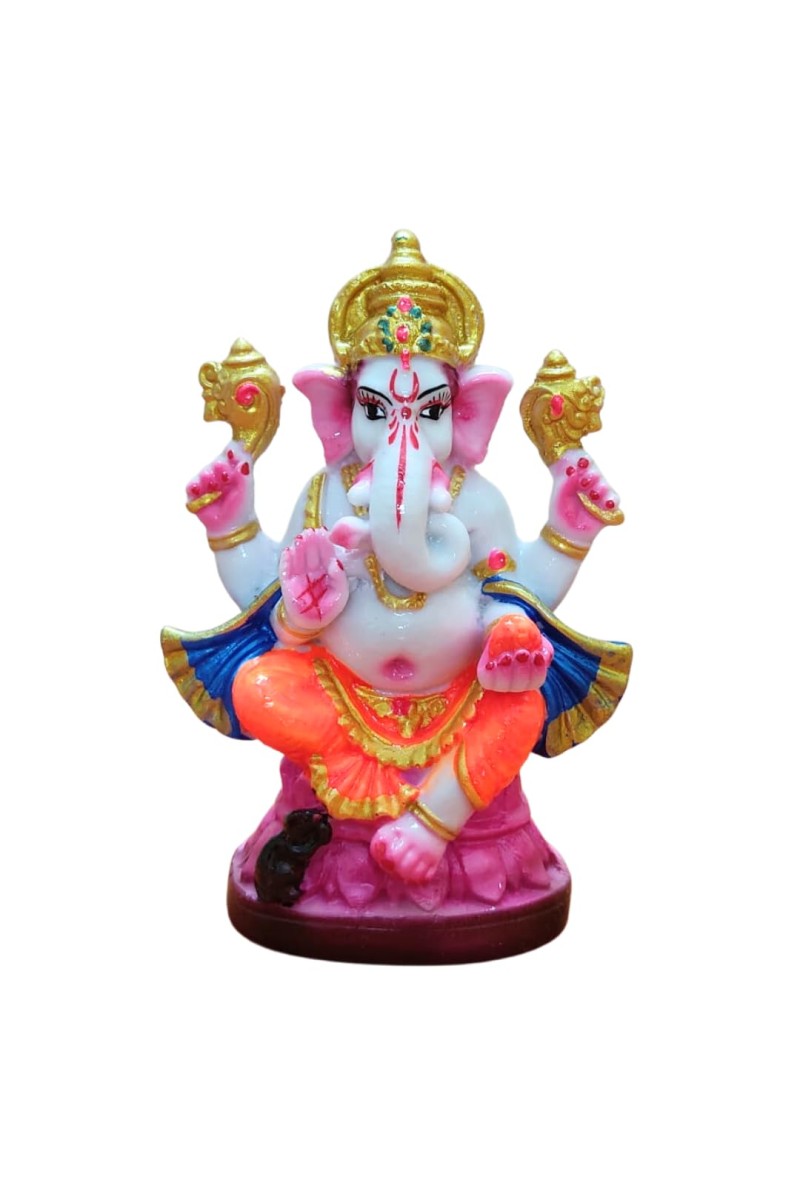 Hi Tech Sales Handcrafted Siddhi Ganesh Idol for Home Decor, Gifting Diwali, Birthday, Festivals (6 x 3 Inches) (Orange)