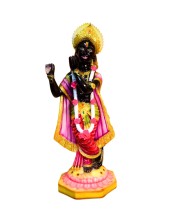 Black Lord Krishna Statue Playing Flute with Golden Crown – Hindu God Murti Idol for Home Mandir, Pooja Room, Temple Decor & Spiritual Gift Item