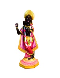 Black Lord Krishna Statue Playing Flute with Golden Crown – Hindu God Murti Idol for Home Mandir, Pooja Room, Temple Decor & Spiritual Gift Item