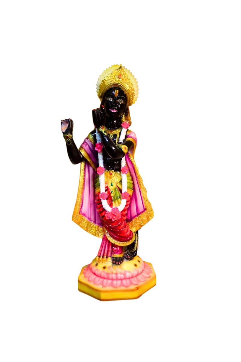Black Lord Krishna Statue Playing Flute with Golden Crown – Hindu God Murti Idol for Home Mandir, Pooja Room, Temple Decor & Spiritual Gift Item