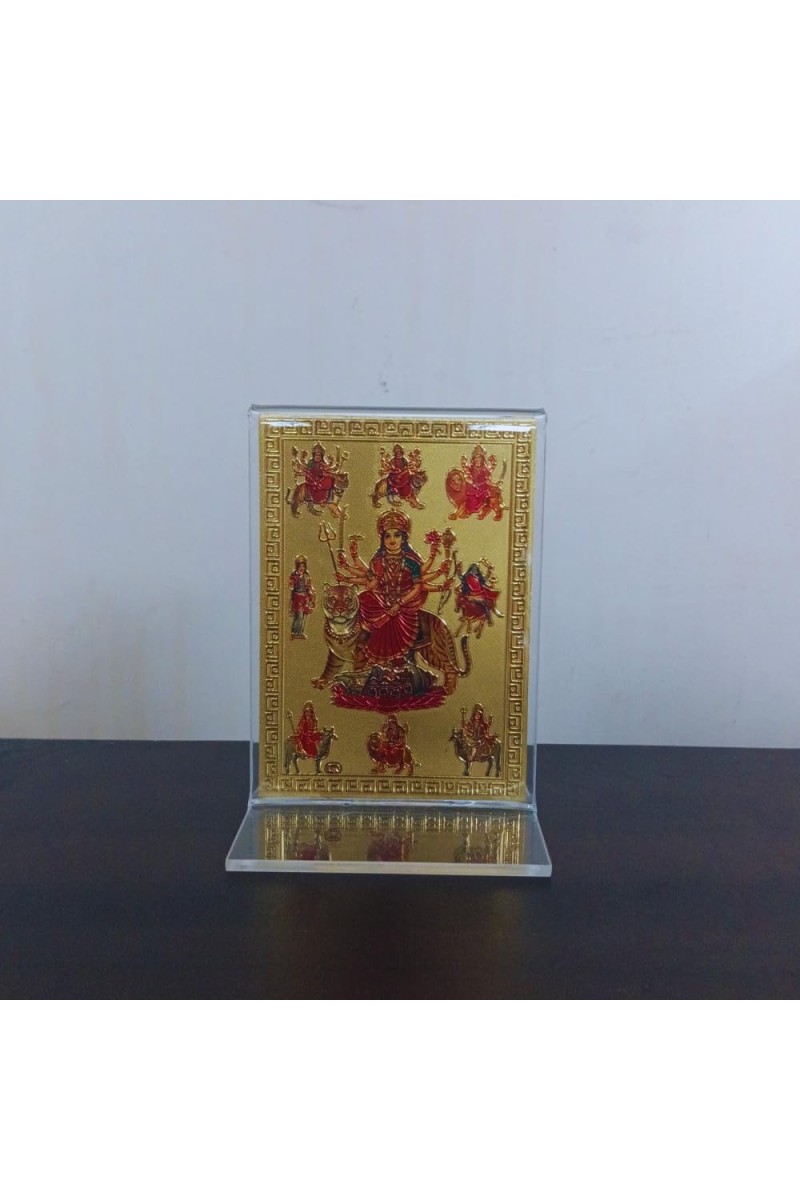 Hitech Sales Maa Durga Gold-Plated Religious Acrylic Photo Frame Hindu God and Goddess Temple Art Decor for Home, Office, Car Dashboard and Gift Purpose