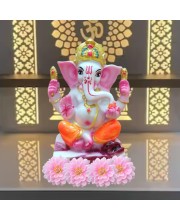 Hi Tech Sales Handcrafted Siddhi Ganesh Idol for Home Decor, Gifting Diwali, Birthday, Festivals (5 x 3 Inches) (Orange)