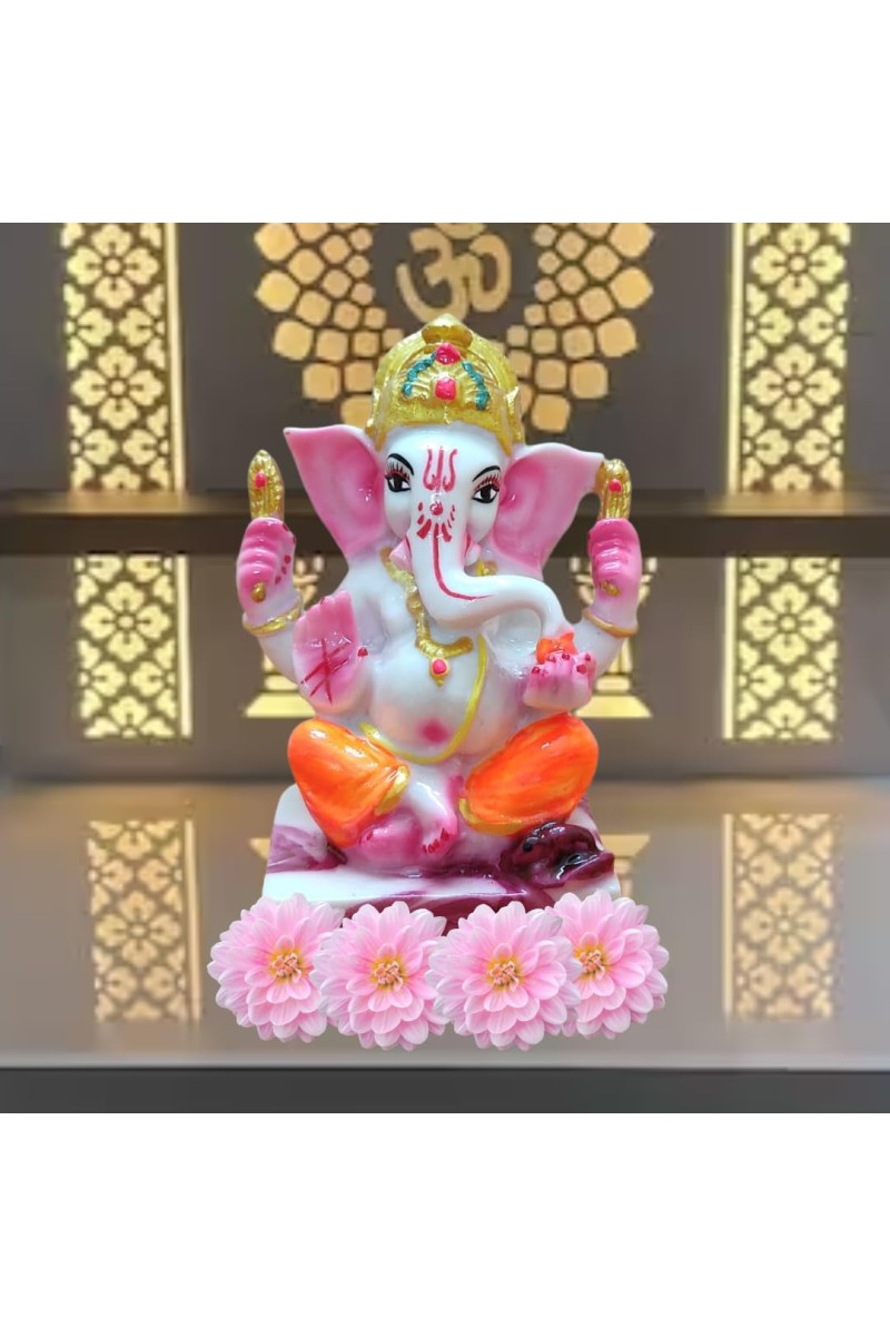 Hi Tech Sales Handcrafted Siddhi Ganesh Idol for Home Decor, Gifting Diwali, Birthday, Festivals (5 x 3 Inches) (Orange)