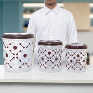 Hitech Sales Plastic Container Set of 3 – Brown Airtight Storage Boxes for Kitchen & Pantry