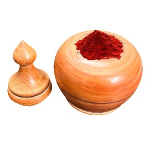 Handcrafted Wooden sindoor Jar with Decorative Lid, Round Shape, Orange-Brown Finish