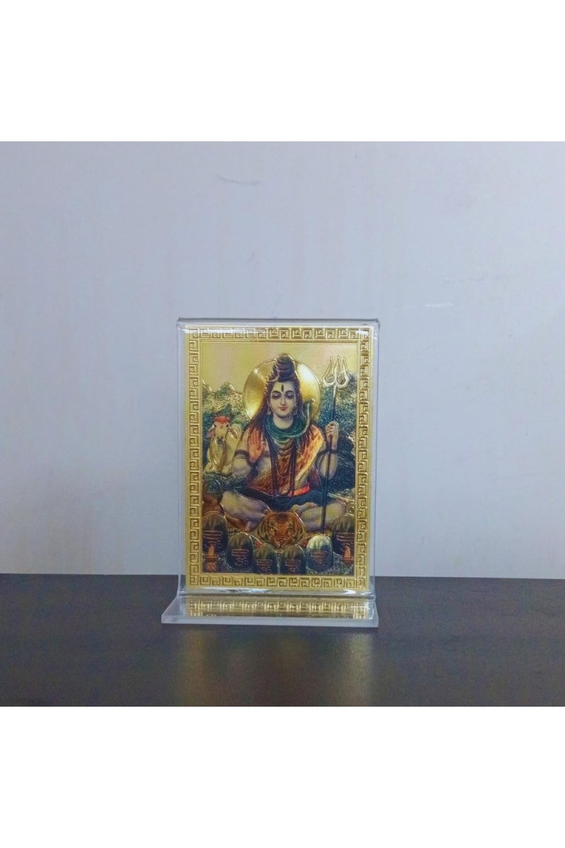 Hitech Sales Lord Shiv Gold-Plated Religious Acrylic Photo Frame Hindu God and Goddess Temple Art Decor for Home, Office, Car Dashboard and Gift Purpose
