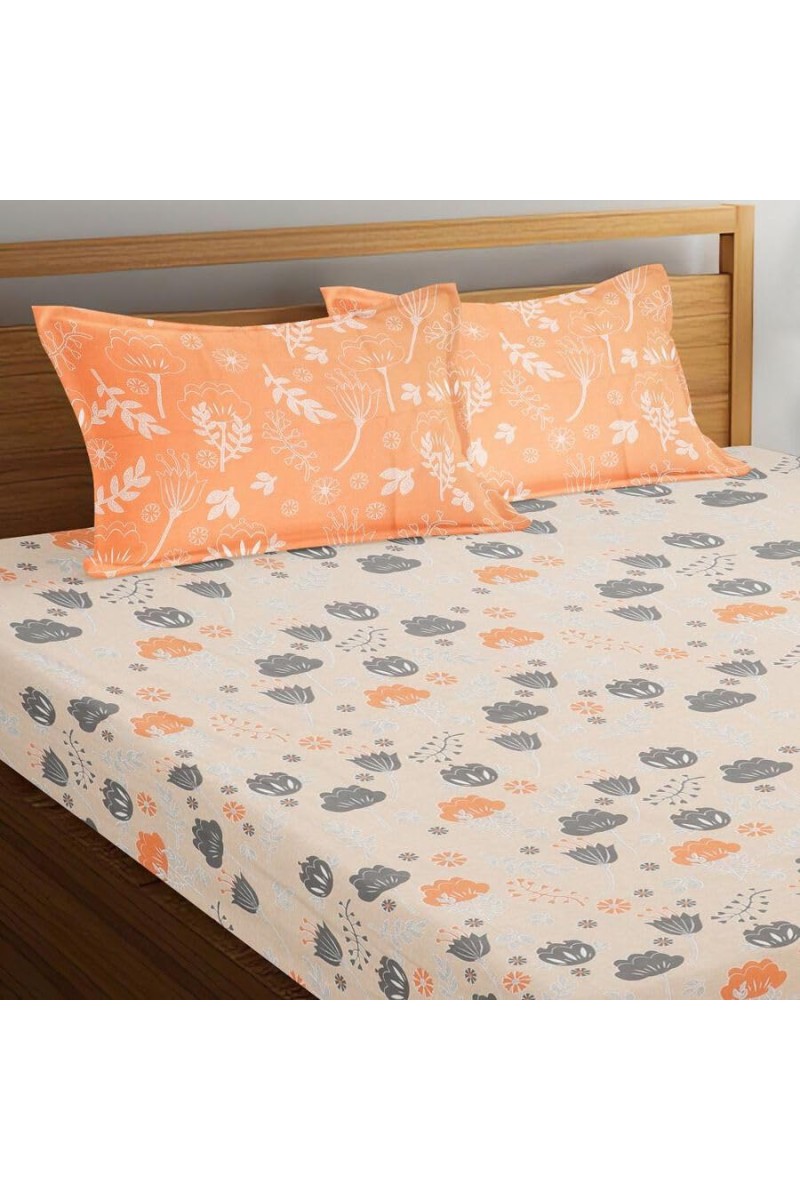 Hitech Sales Orange Cotton Double Bedsheet | Soft, Durable & Fade-Resistant | Ideal for Double Bed | Easy Care & Washable